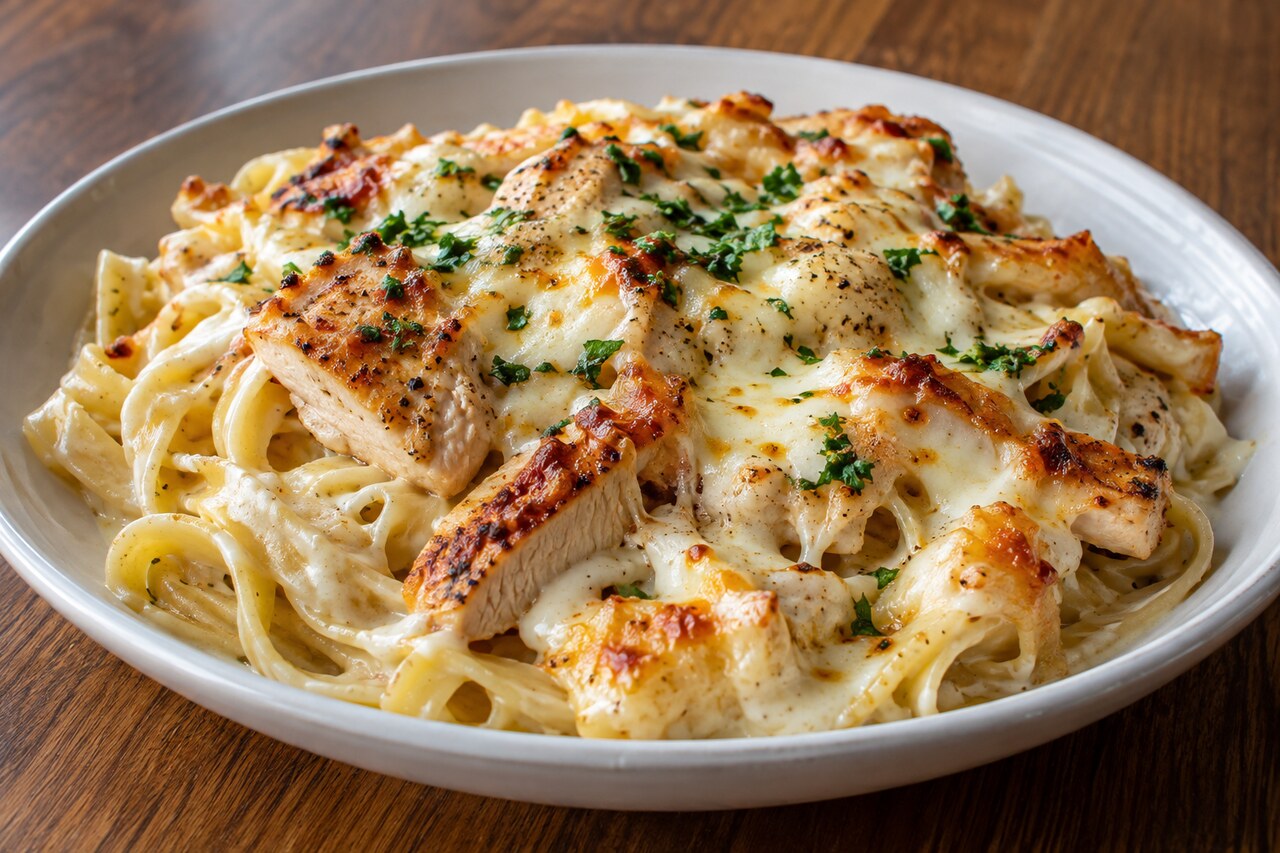 Chicken Alfredo Baked Pasta